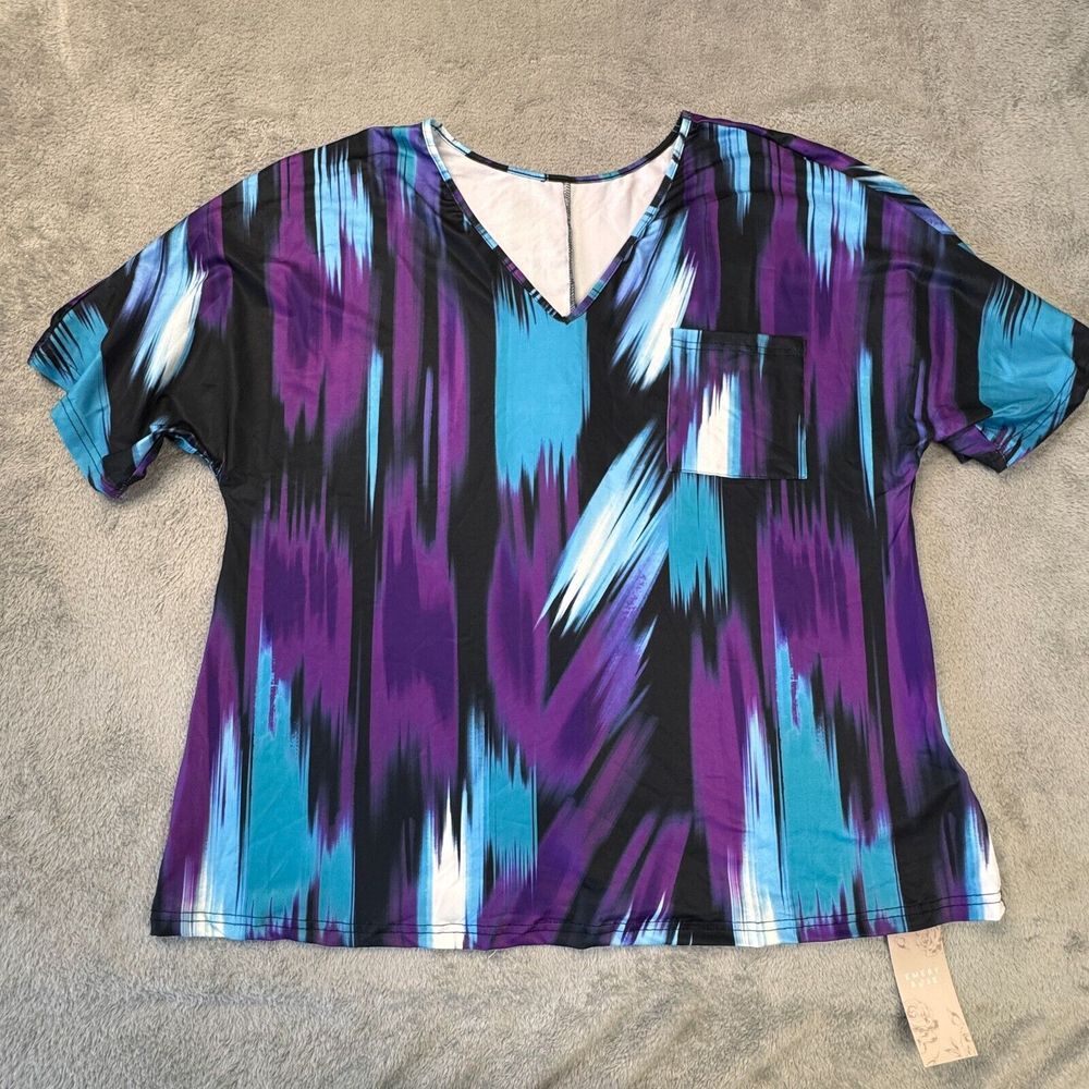 NWT Emery Rose Blouse Women's Size 1X Short Sleeve Multi color‎